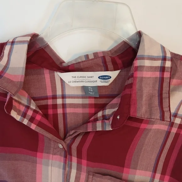 OLD NAVY XL CLASSIC SHIRT PINK PLAID - Picture 2 of 5